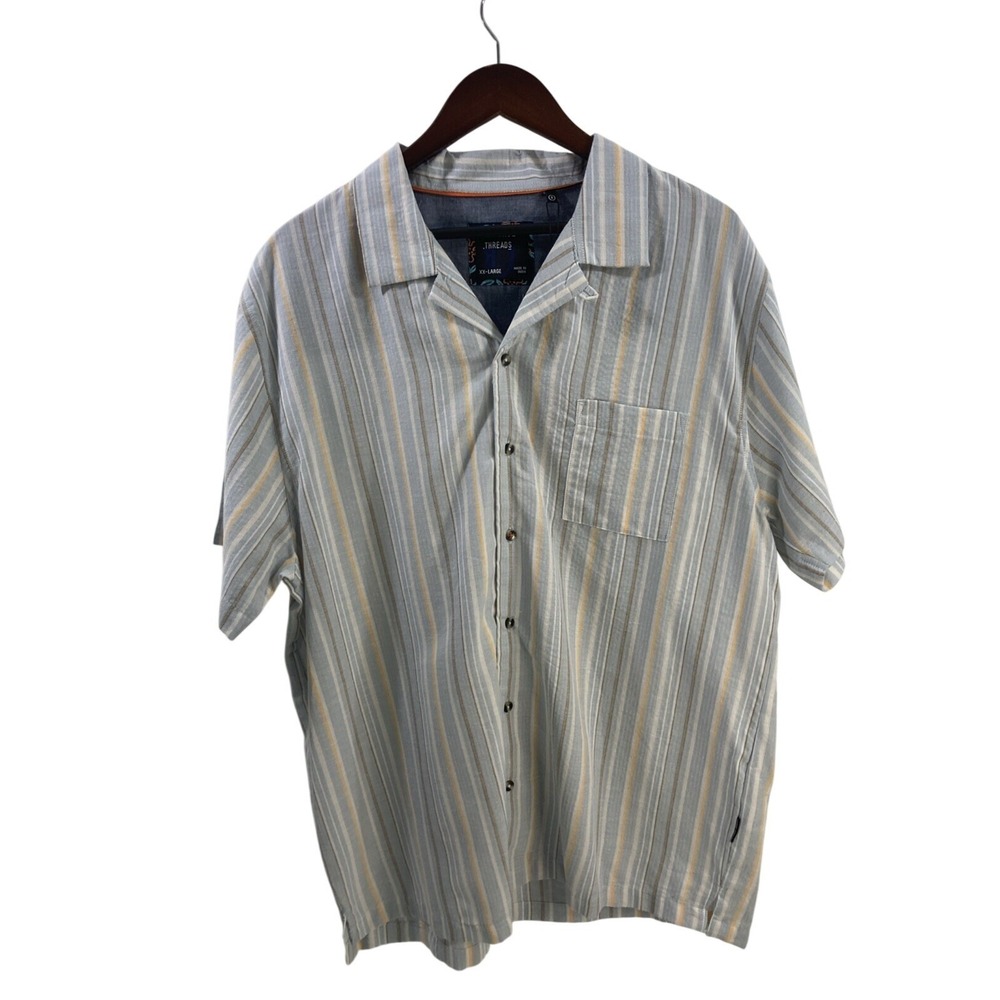 Reverse Threads Men XXL Lt Blue Stripe Button Up Shirt Short Sleeves New